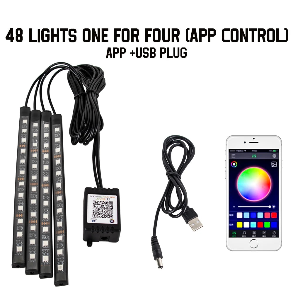 Lumières LED RGB pour intérieur de voiture (contrôle Bluetooth)