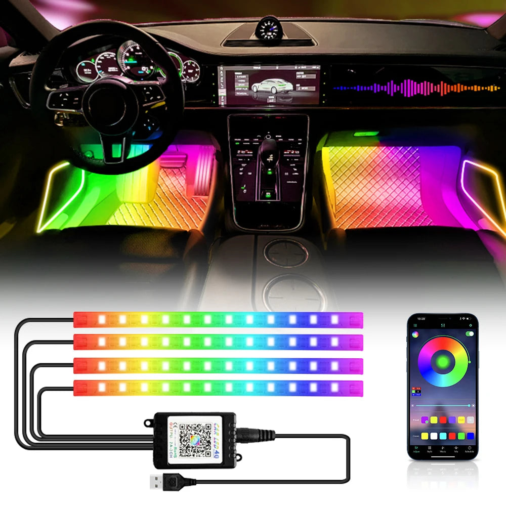 Lumières LED RGB pour intérieur de voiture (contrôle Bluetooth)