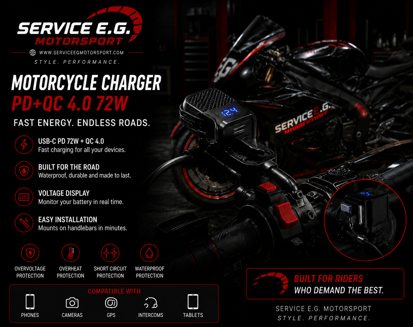 Chargeur Moto Premium USB-C PD 72W – Recharge Rapide